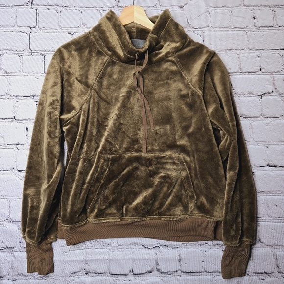 Anthro Sunday in Brooklyn Mairead Plush Cowl Neck Kangaroo Pouch Pullover Moss M - Picture 2 of 11